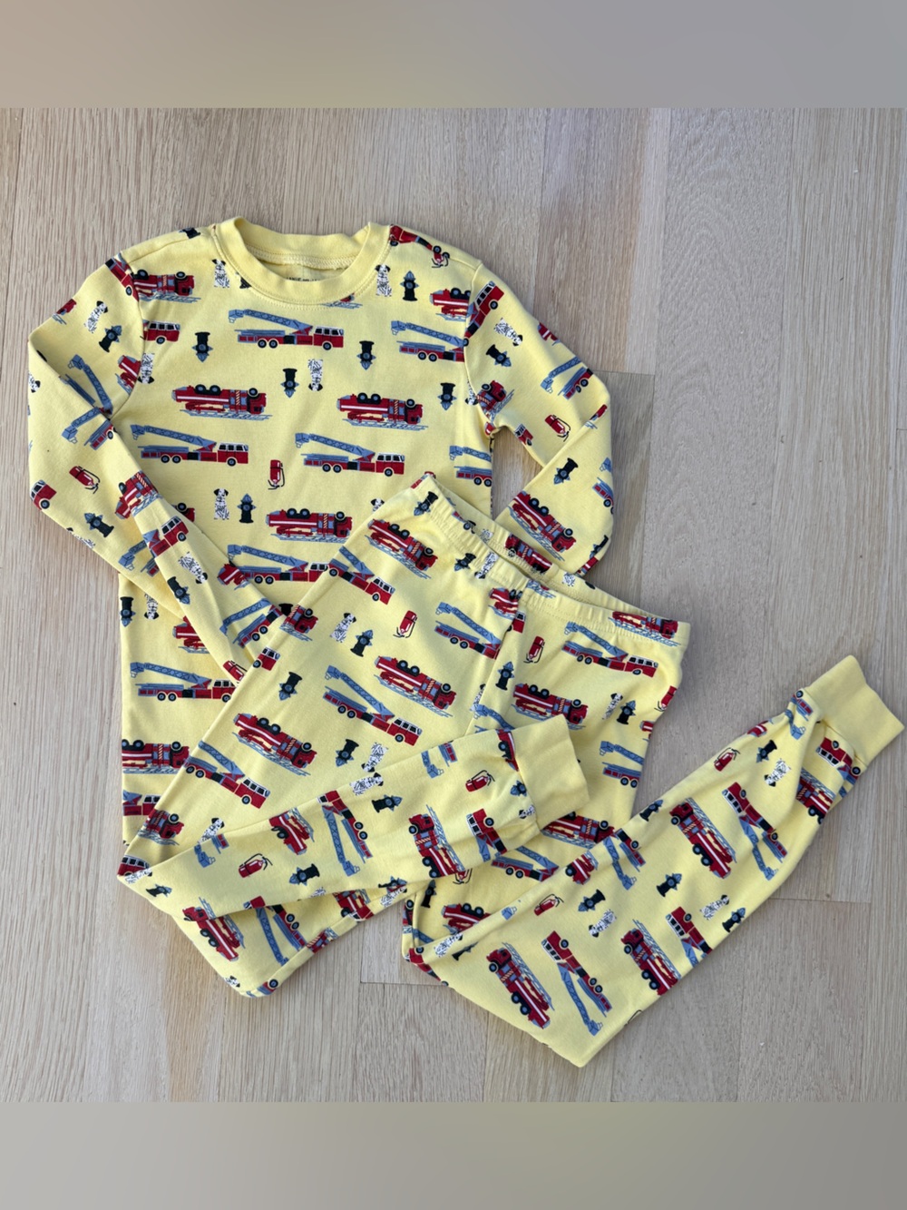 Janie and Jack Yellow Good Night Pajama In Firetruck - Long Sleeve/Pant-Size 8